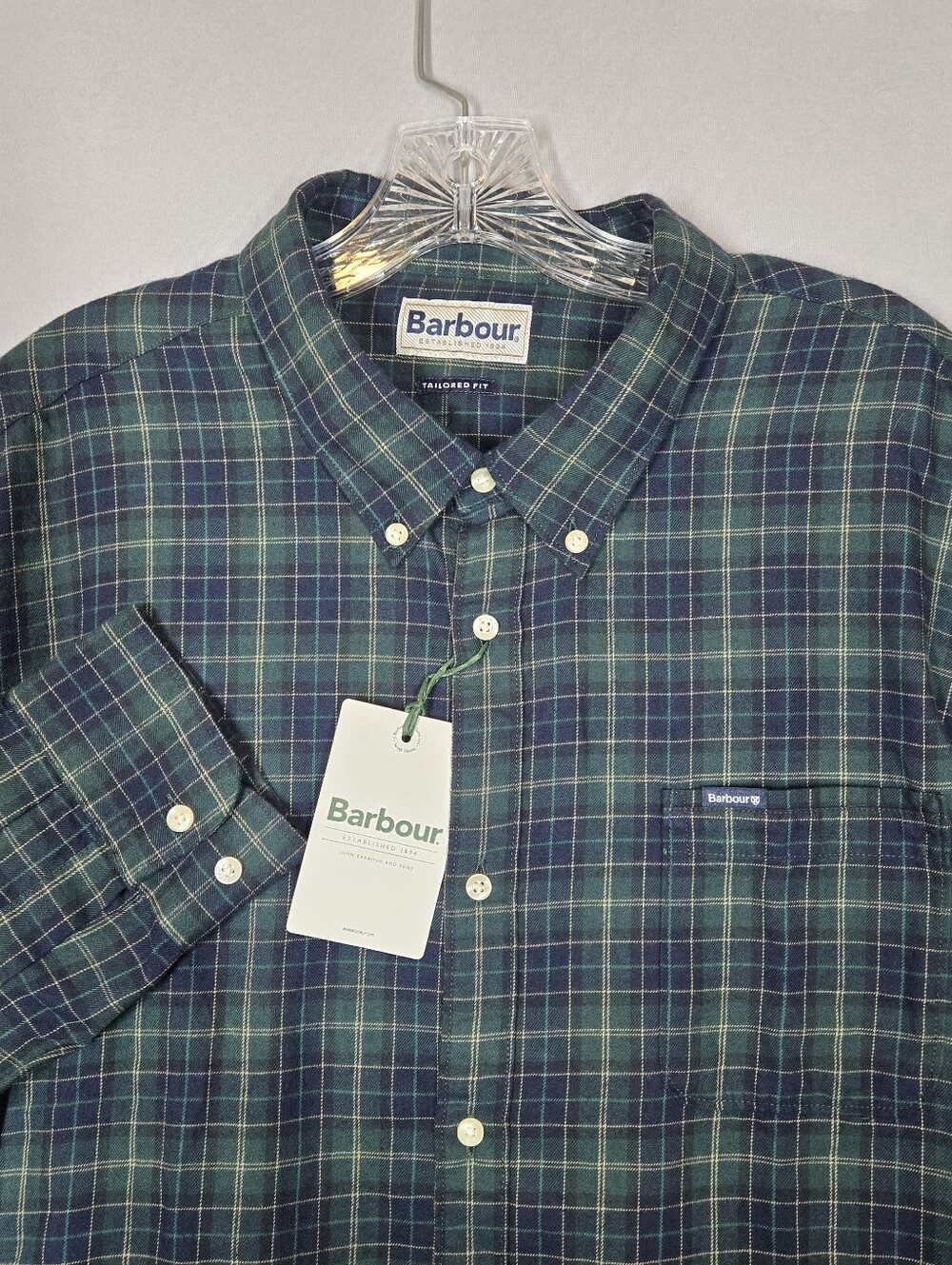 Barbour Lanark Tailored Flannel Shirt Men's XL Green Loch Plaid